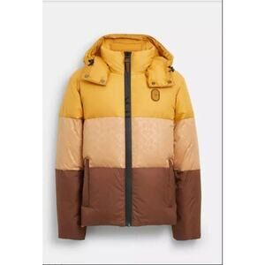 Coach Men's Colorblock Down Jacket Yellow Brown Multi Size XL $650
